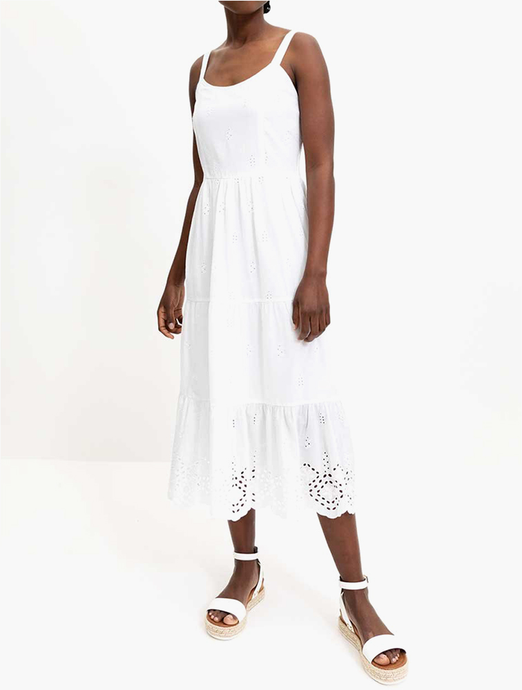 Shop Woolworths White Tiered Tie Back Broderie Anglaise Midi Dress for